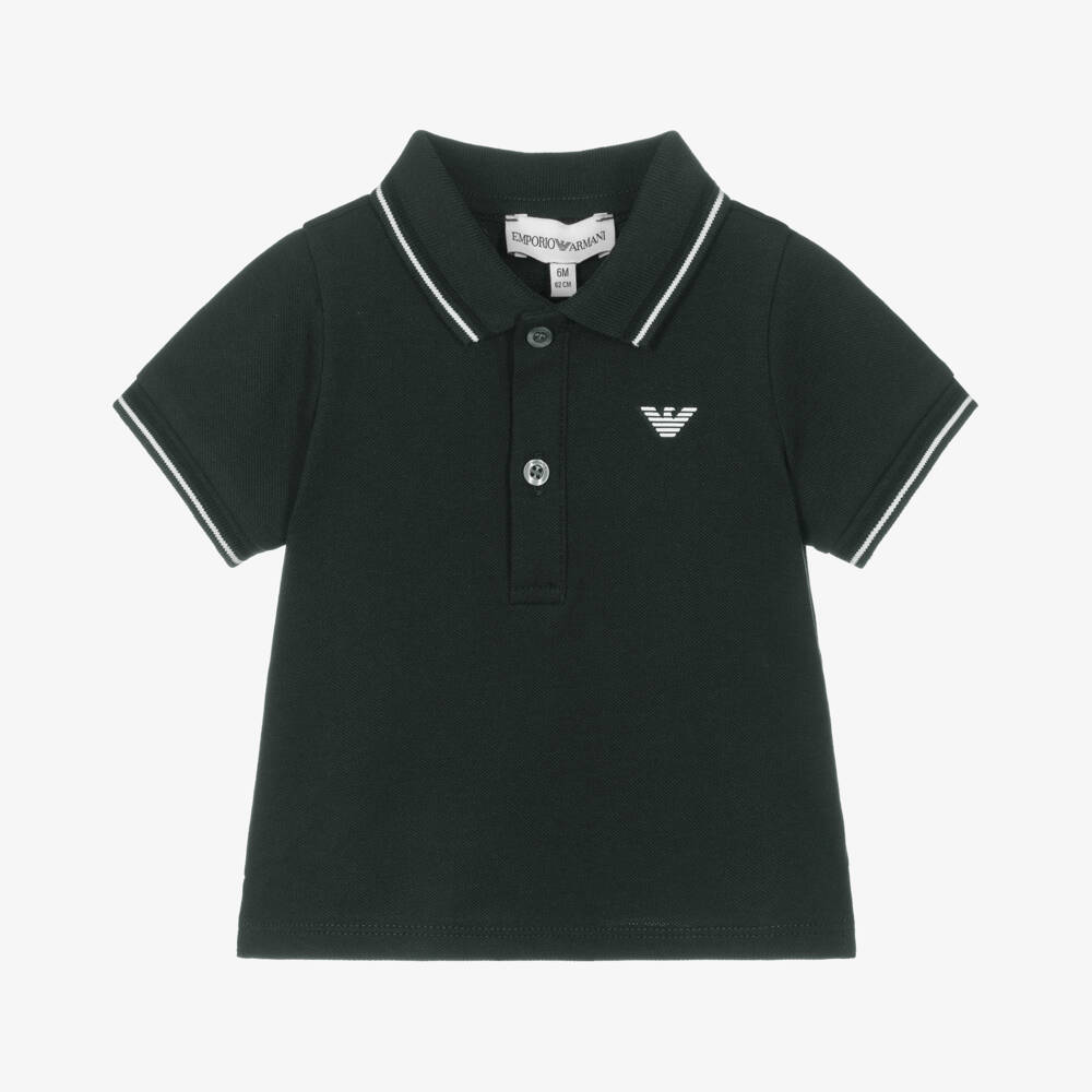 Emporio Armani-Baby Boys Green Cotton Polo Shirt | Childrensalon Outlet