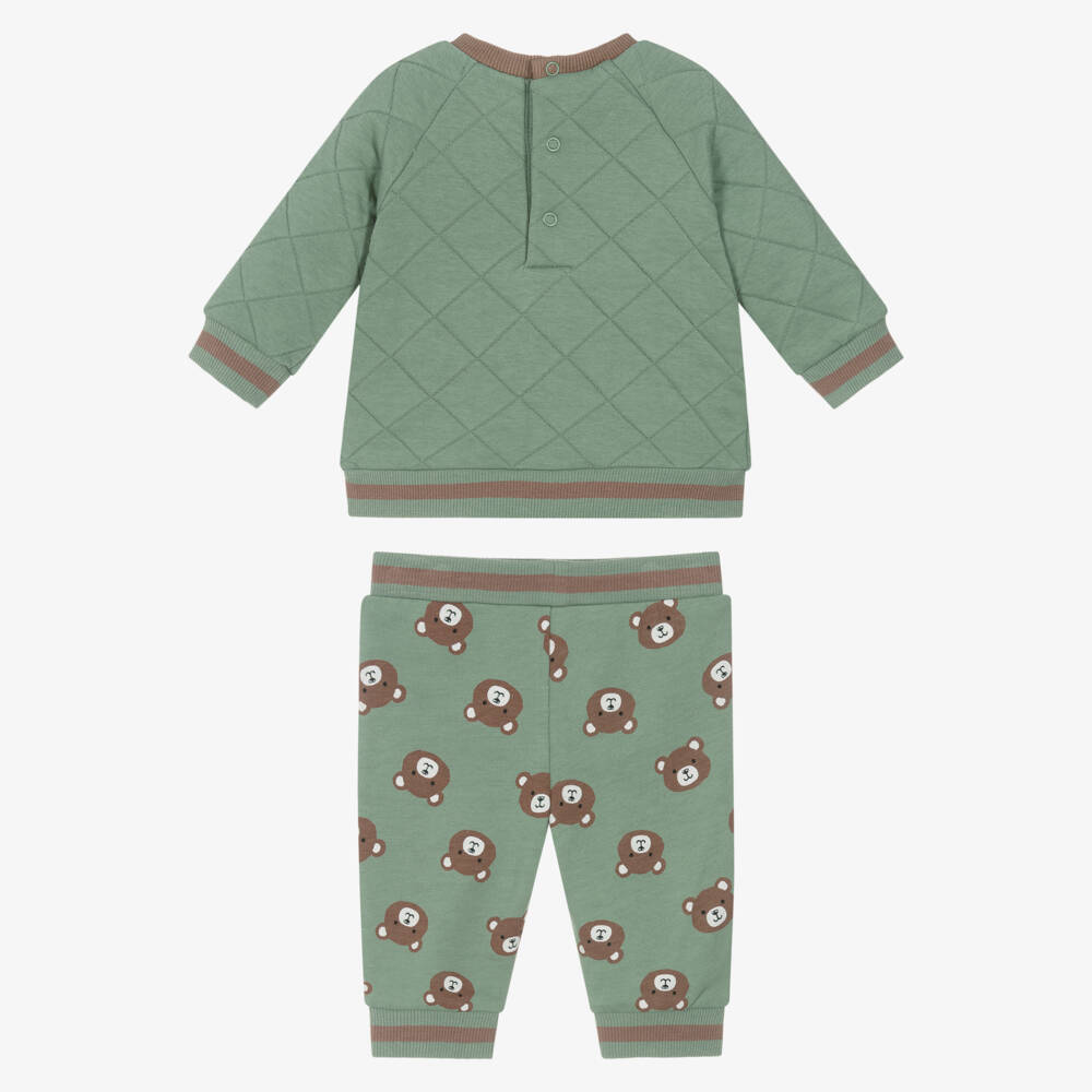 Little Me-Baby Boys Green Cotton Teddy Bear Tracksuit | Childrensalon Outlet