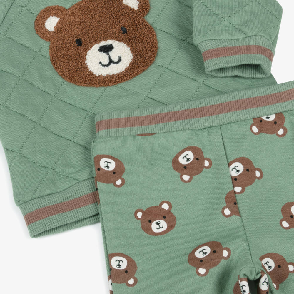 Little Me-Baby Boys Green Cotton Teddy Bear Tracksuit | Childrensalon Outlet