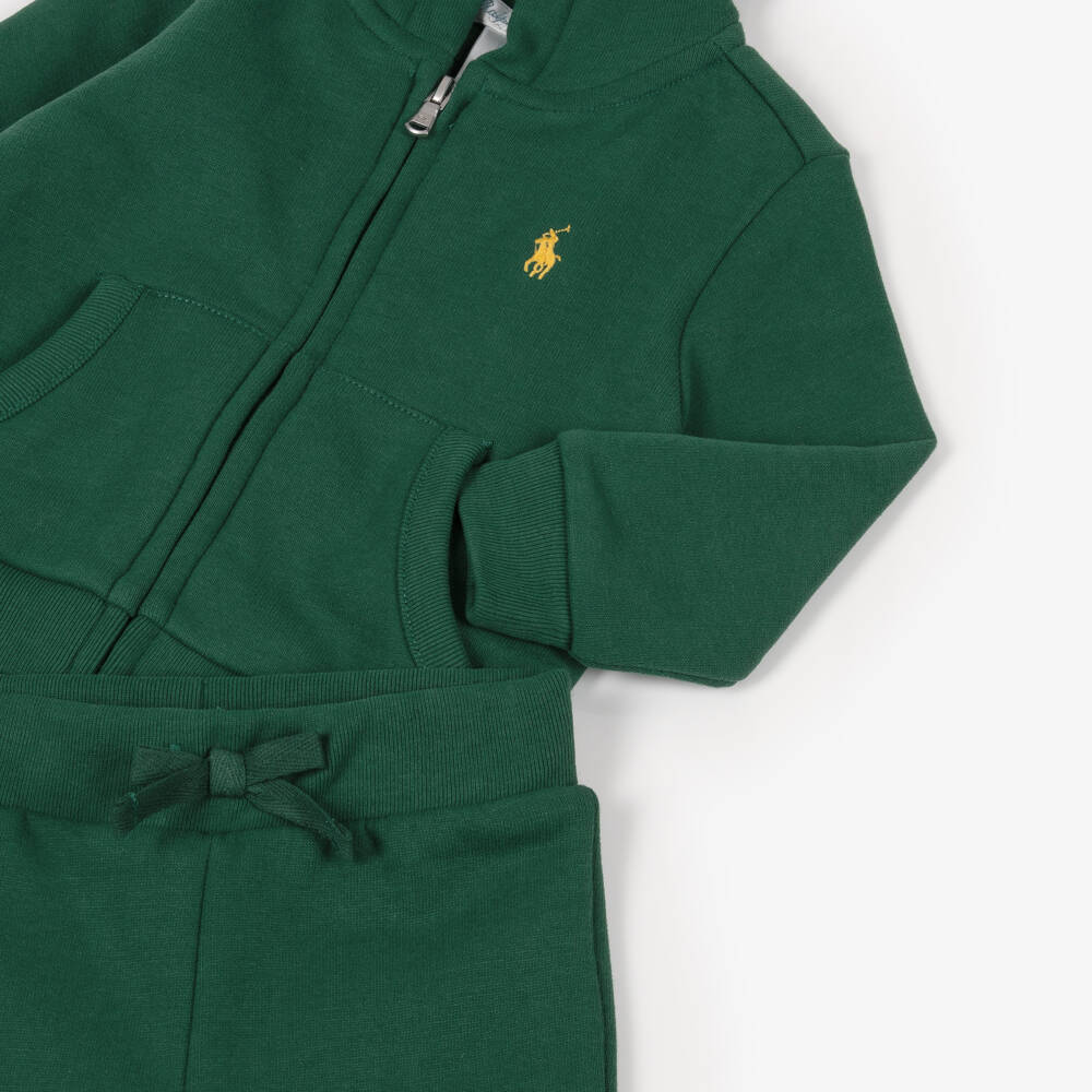 Ralph Lauren-Baby Boys Green Hooded Pony Logo Tracksuit | Childrensalon Outlet