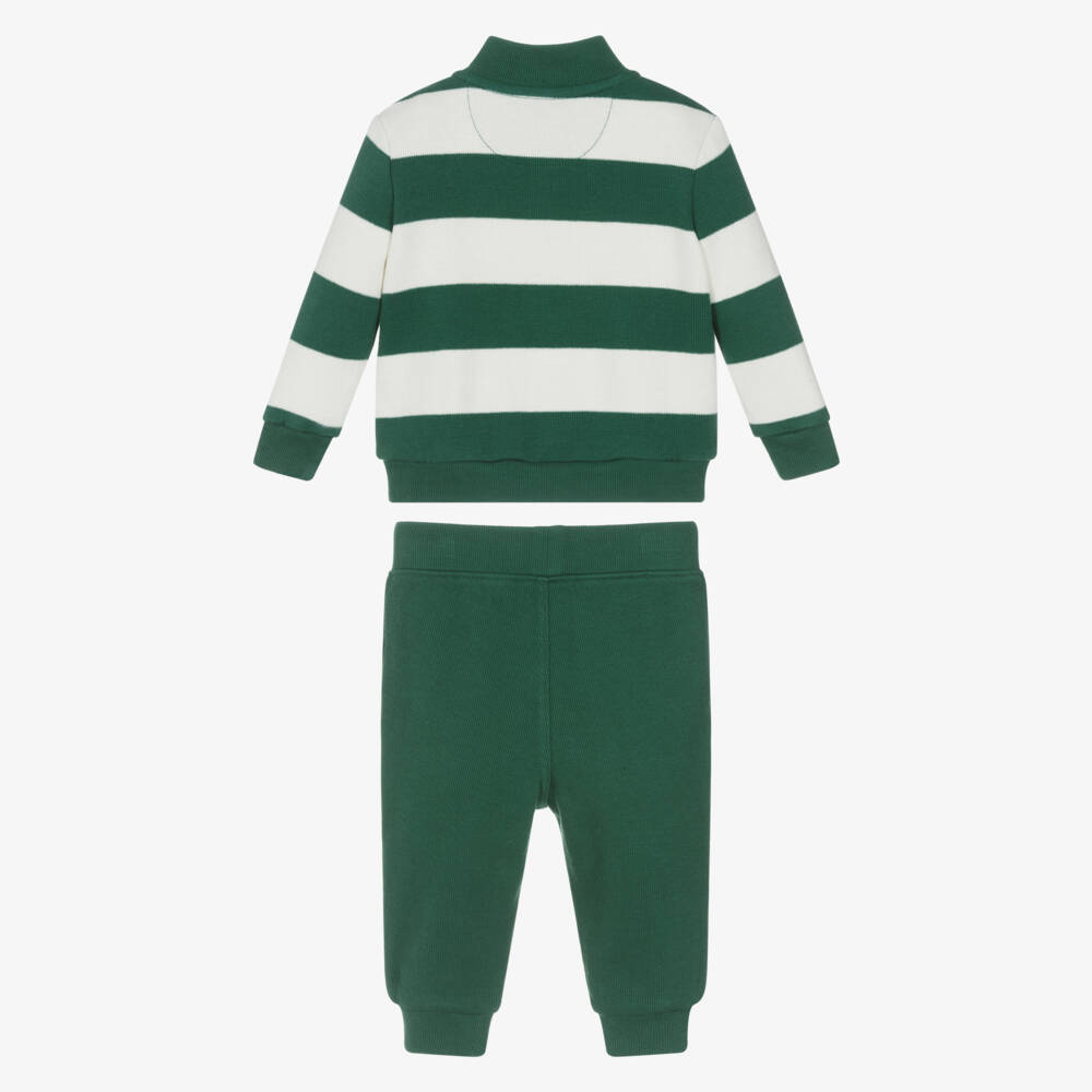Ralph Lauren-Baby Boys Green & Ivory Striped Cotton Trouser Set | Childrensalon Outlet
