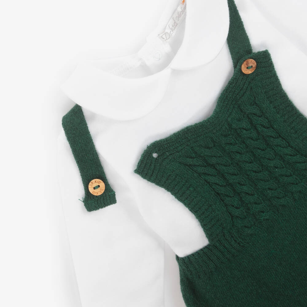 Dr. Kid-Baby Boys Green Knitted Dungarees & Bodysuit Set | Childrensalon Outlet