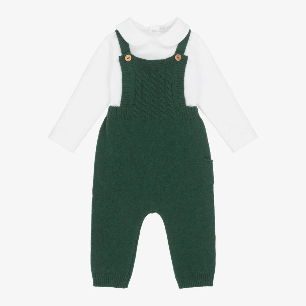 Dr. Kid-Baby Boys Green Knitted Dungarees & Bodysuit Set | Childrensalon Outlet