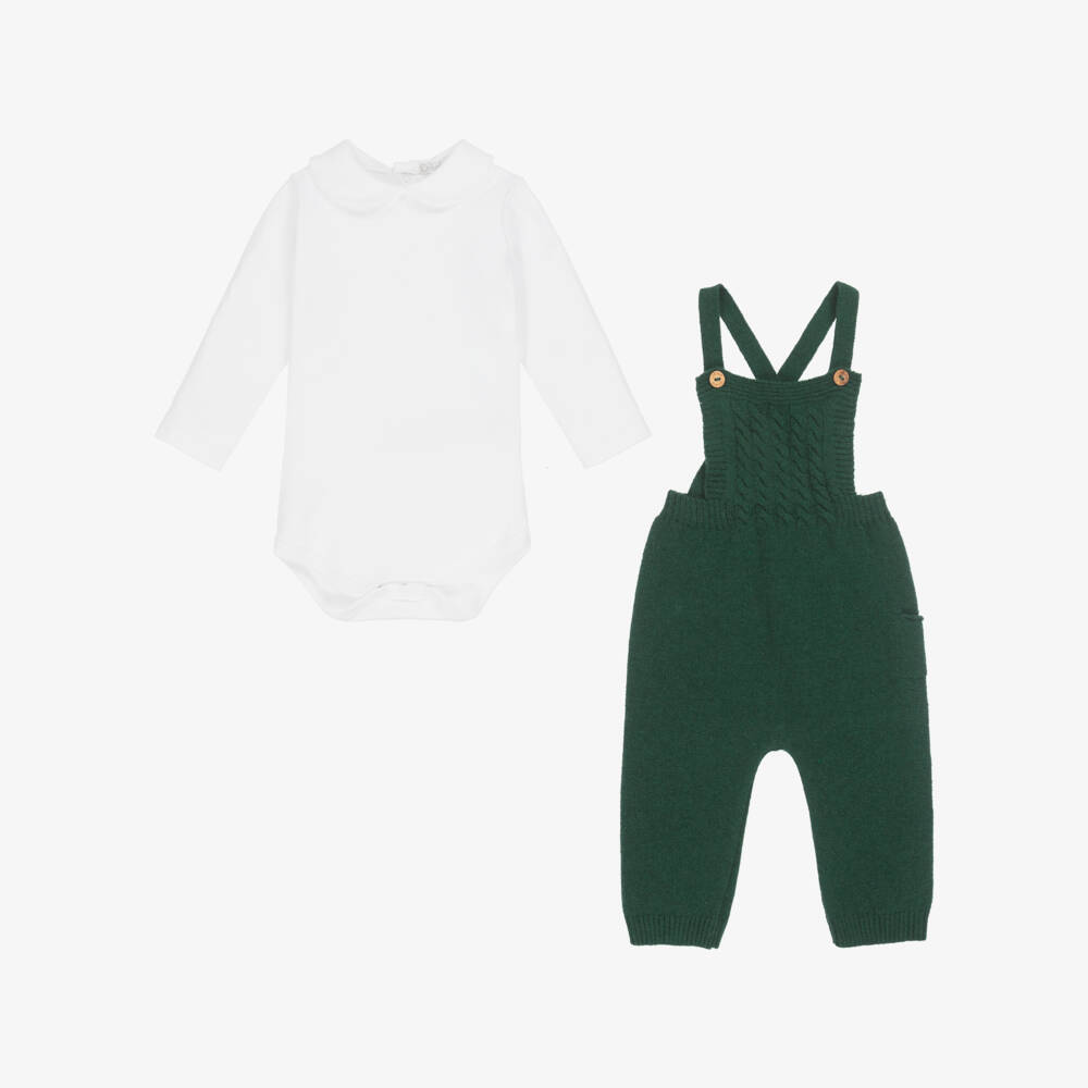 Dr. Kid-Baby Boys Green Knitted Dungarees & Bodysuit Set | Childrensalon Outlet