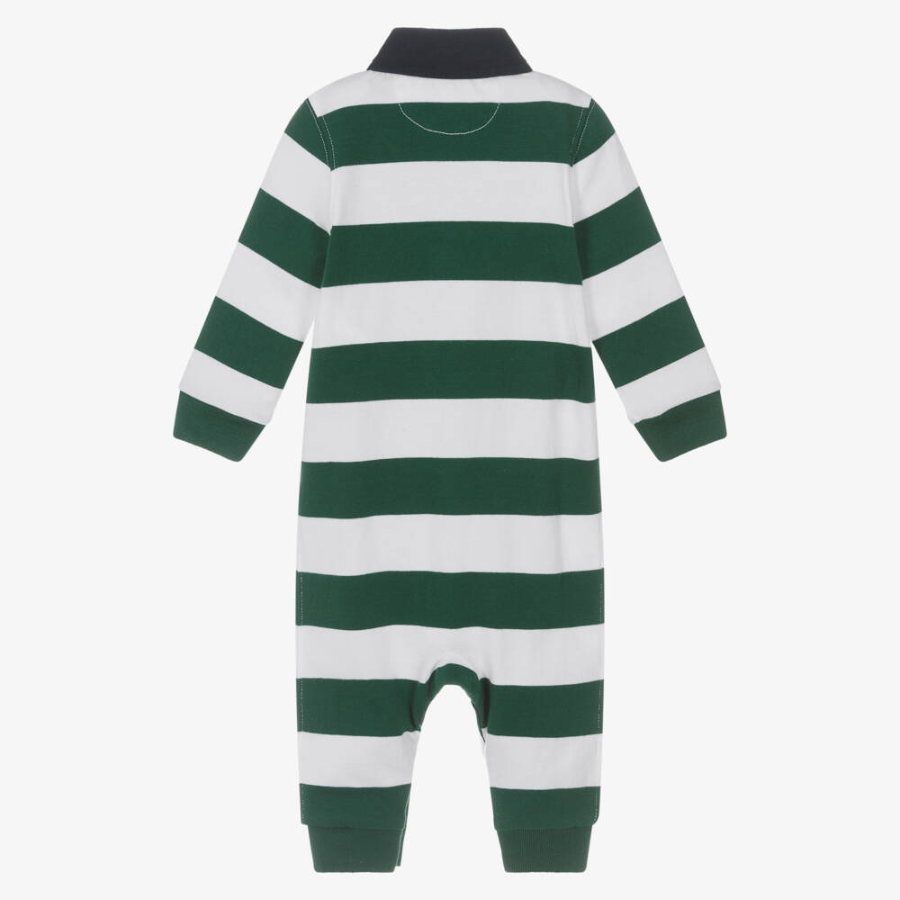 Ralph Lauren-Baby Boys Green & White Stripe Cotton Romper | Childrensalon Outlet
