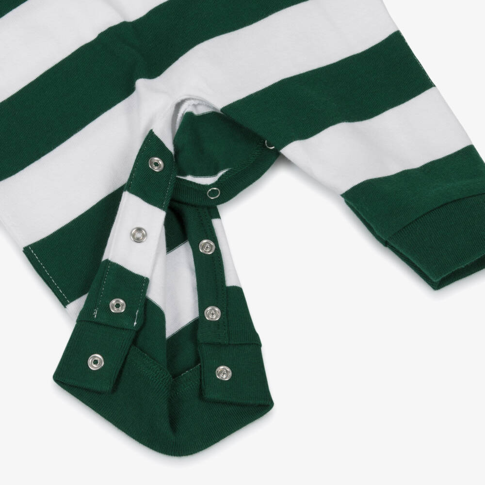 Ralph Lauren-Baby Boys Green & White Stripe Cotton Romper | Childrensalon Outlet