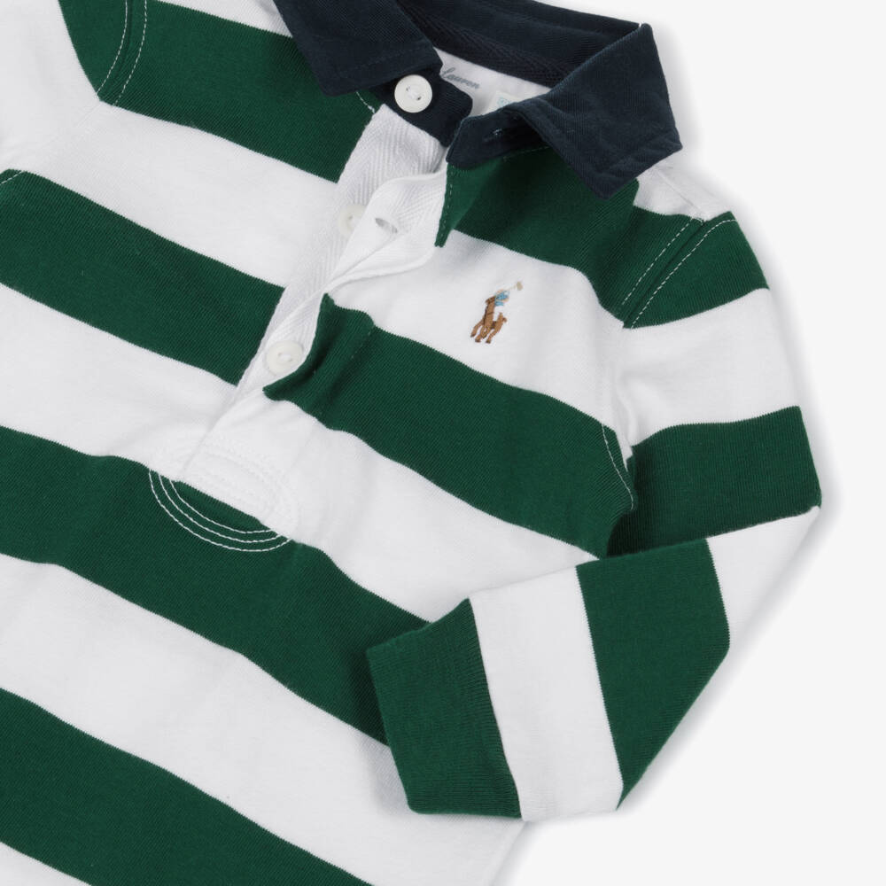 Ralph Lauren-Baby Boys Green & White Stripe Cotton Romper | Childrensalon Outlet