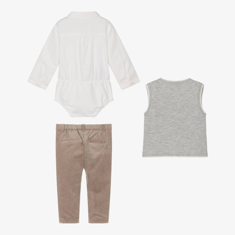 Mayoral Newborn-Baby Boys Grey & Beige Needlecord Trouser Set | Childrensalon Outlet