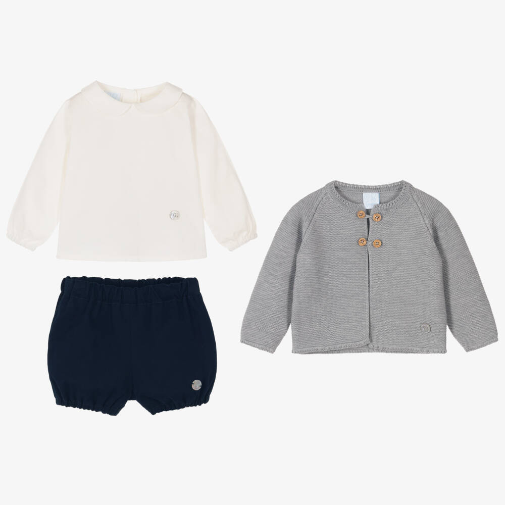 Artesanía Granlei-Baby Boys Grey & Blue Cotton Shorts Set | Childrensalon Outlet