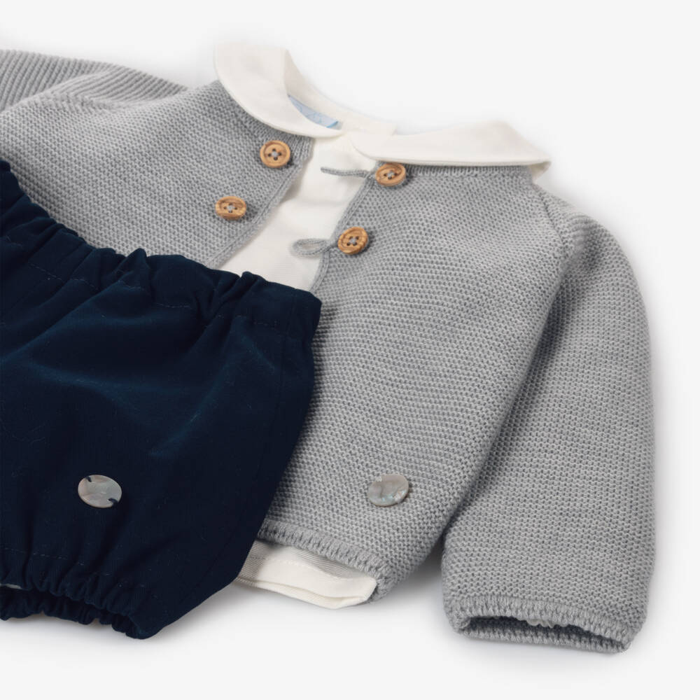 Artesanía Granlei-Baby Boys Grey & Blue Cotton Shorts Set | Childrensalon Outlet