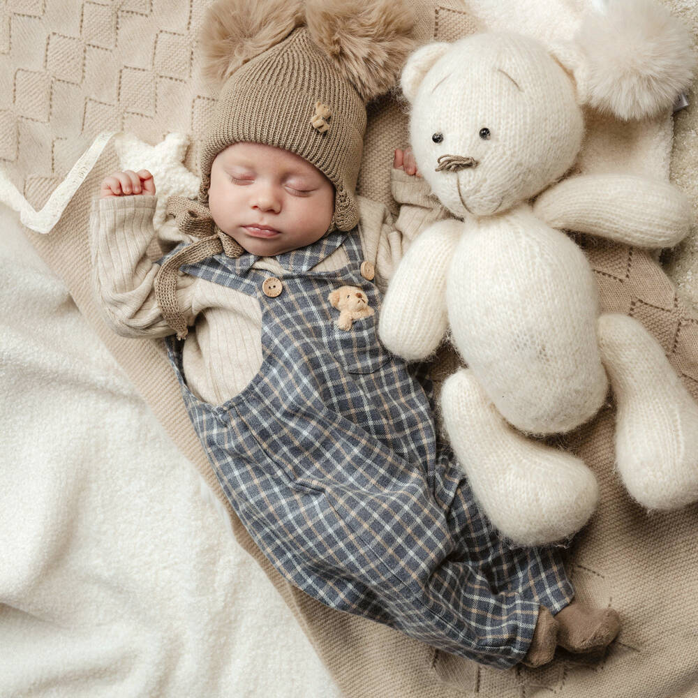 Jamiks-Baby Boys Grey Check Cotton Teddy Bear Dungarees | Childrensalon Outlet