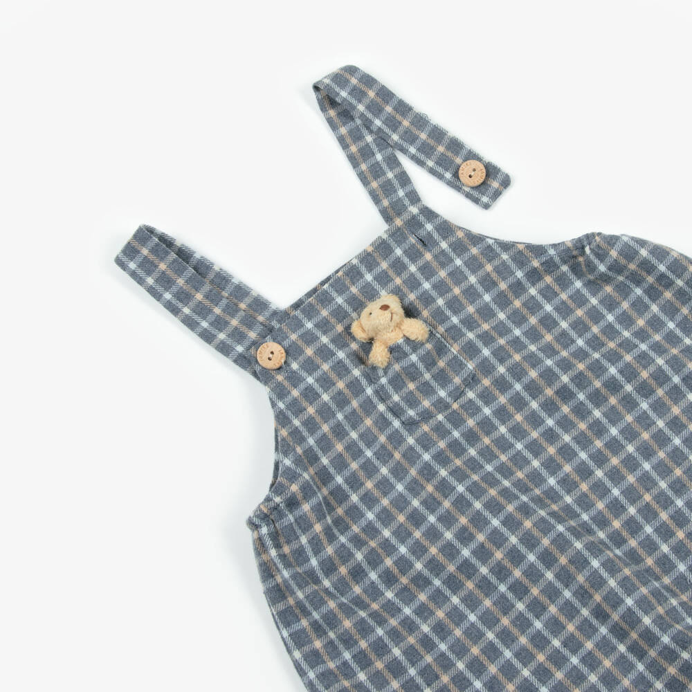 Jamiks-Baby Boys Grey Check Cotton Teddy Bear Dungarees | Childrensalon Outlet