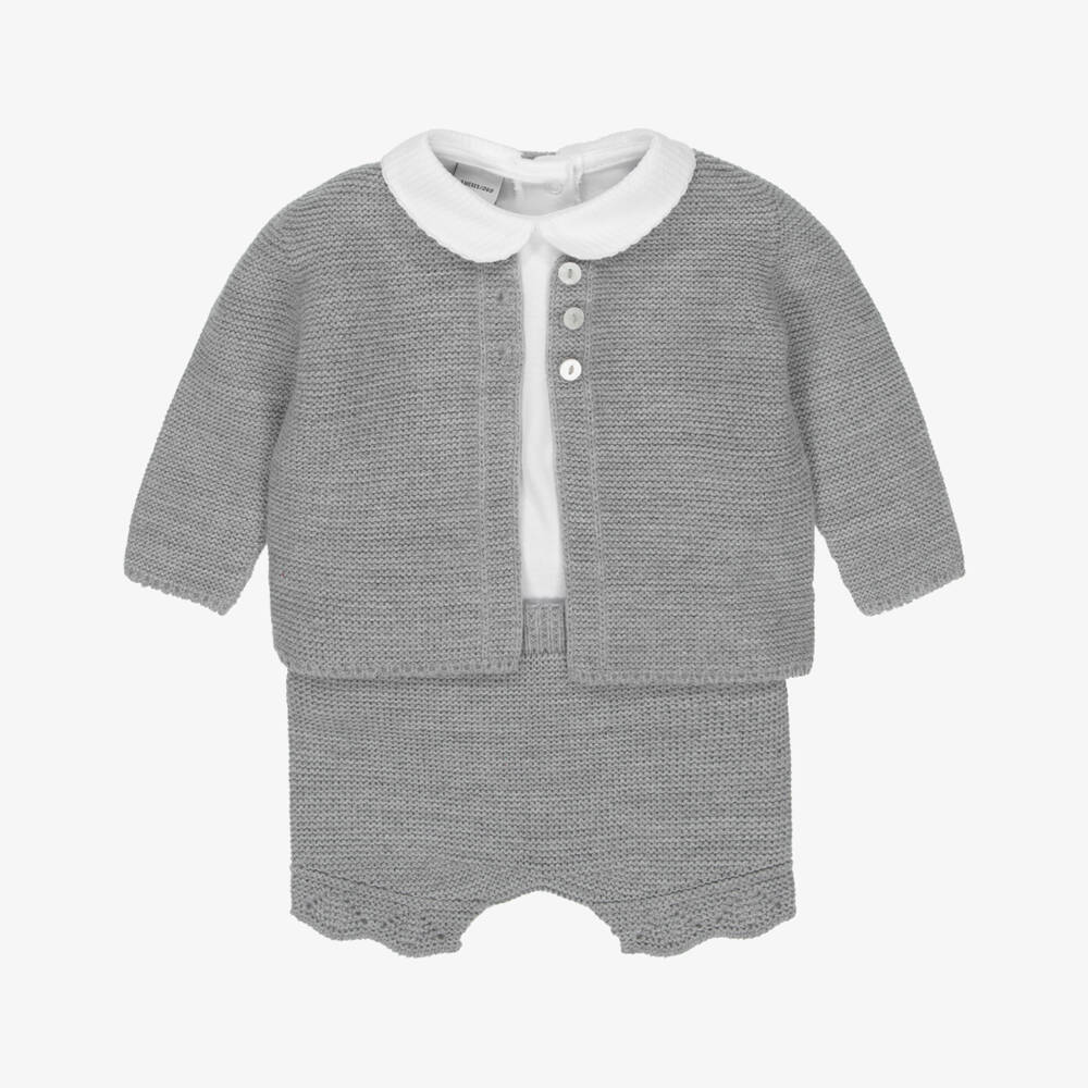 Babidu-Серый вязаный комплект кардиган для мальчиков | Childrensalon Outlet
