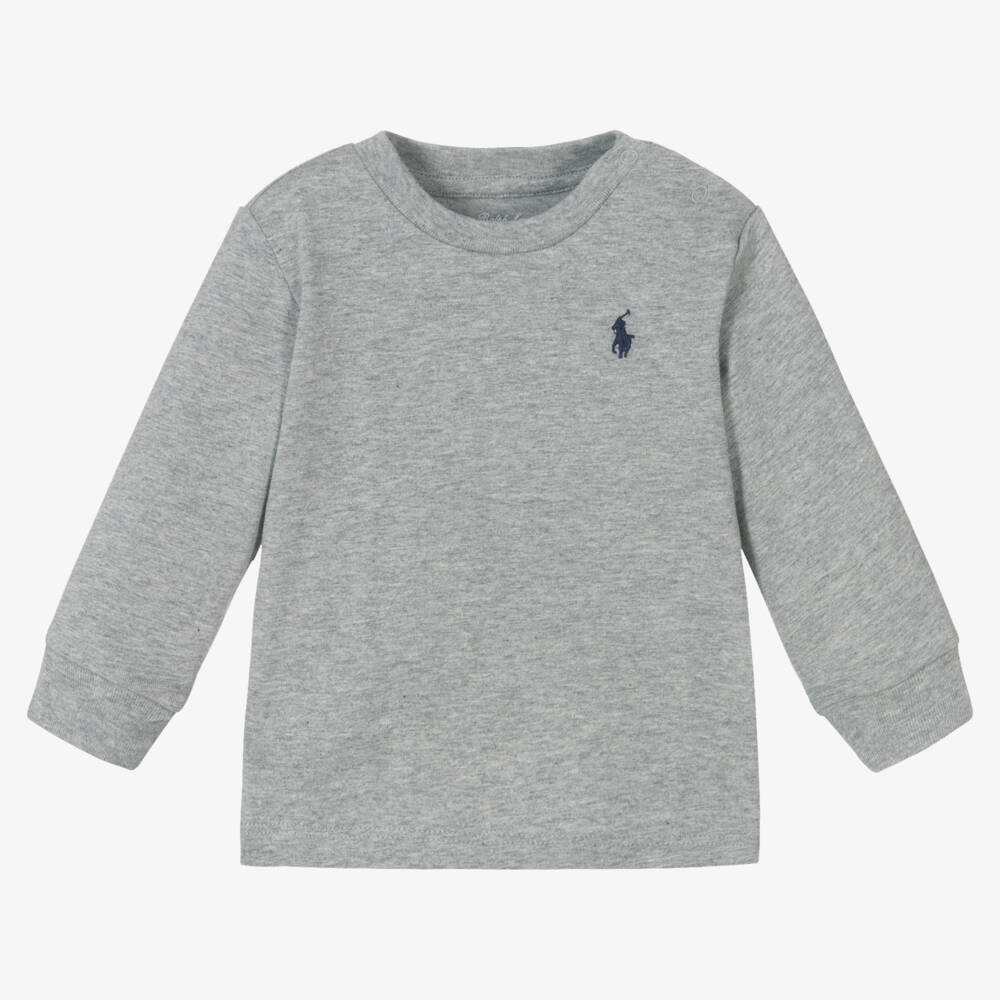 Ralph Lauren-Baby Boys Grey Marl Cotton Top | Childrensalon Outlet