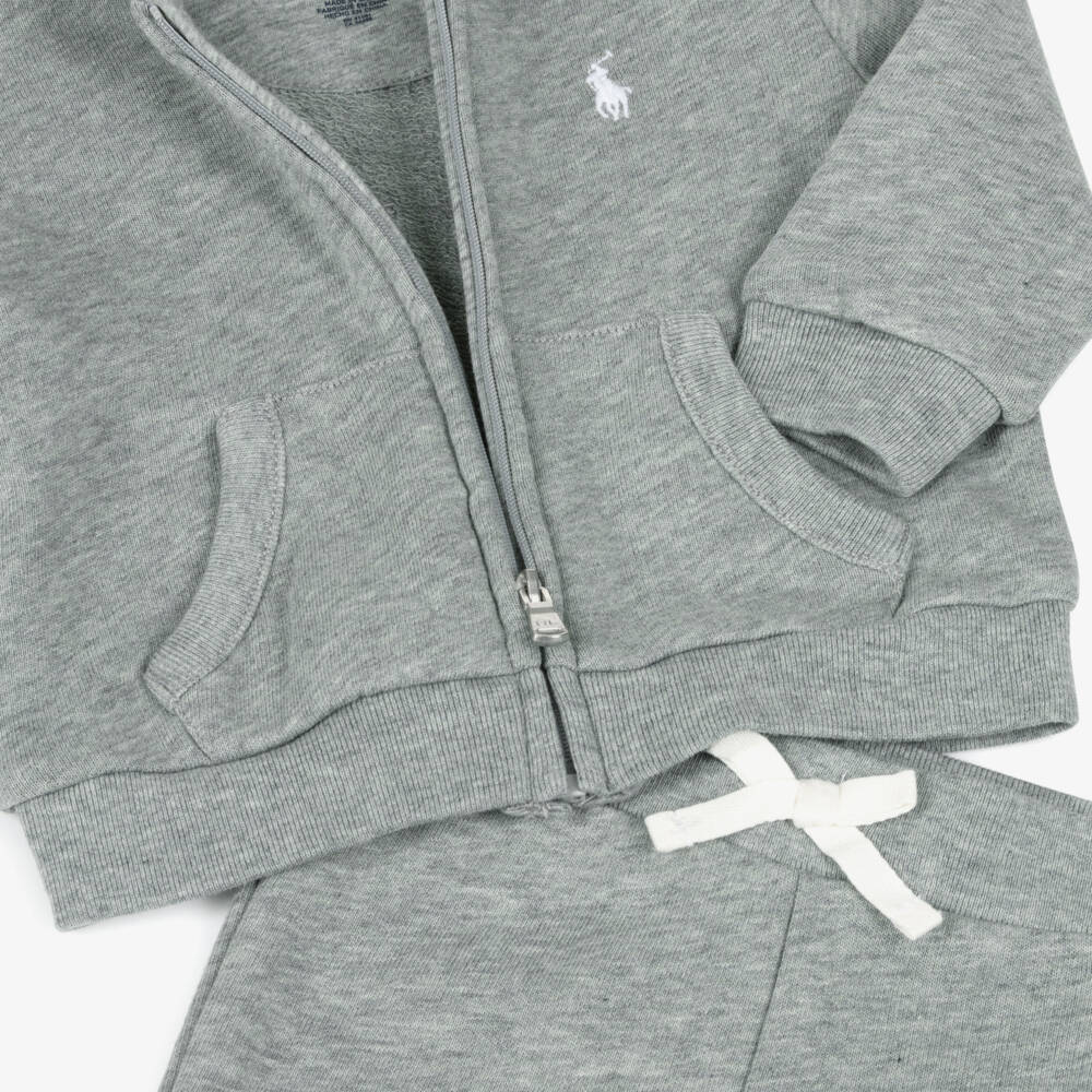 Ralph Lauren-Baby Boys Grey Marl Hooded Pony Logo Tracksuit | Childrensalon Outlet