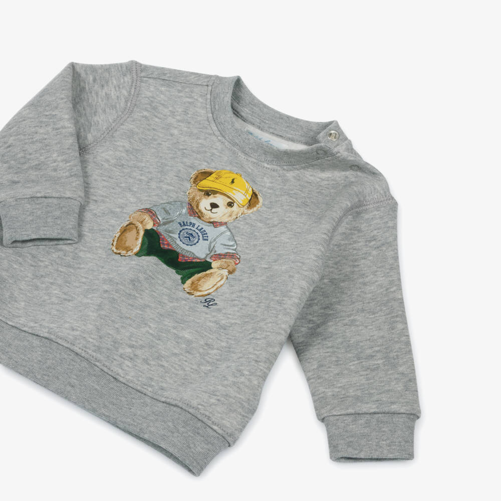 Ralph Lauren-Baby Boys Grey Polo Bear Cotton Jersey Sweatshirt | Childrensalon Outlet