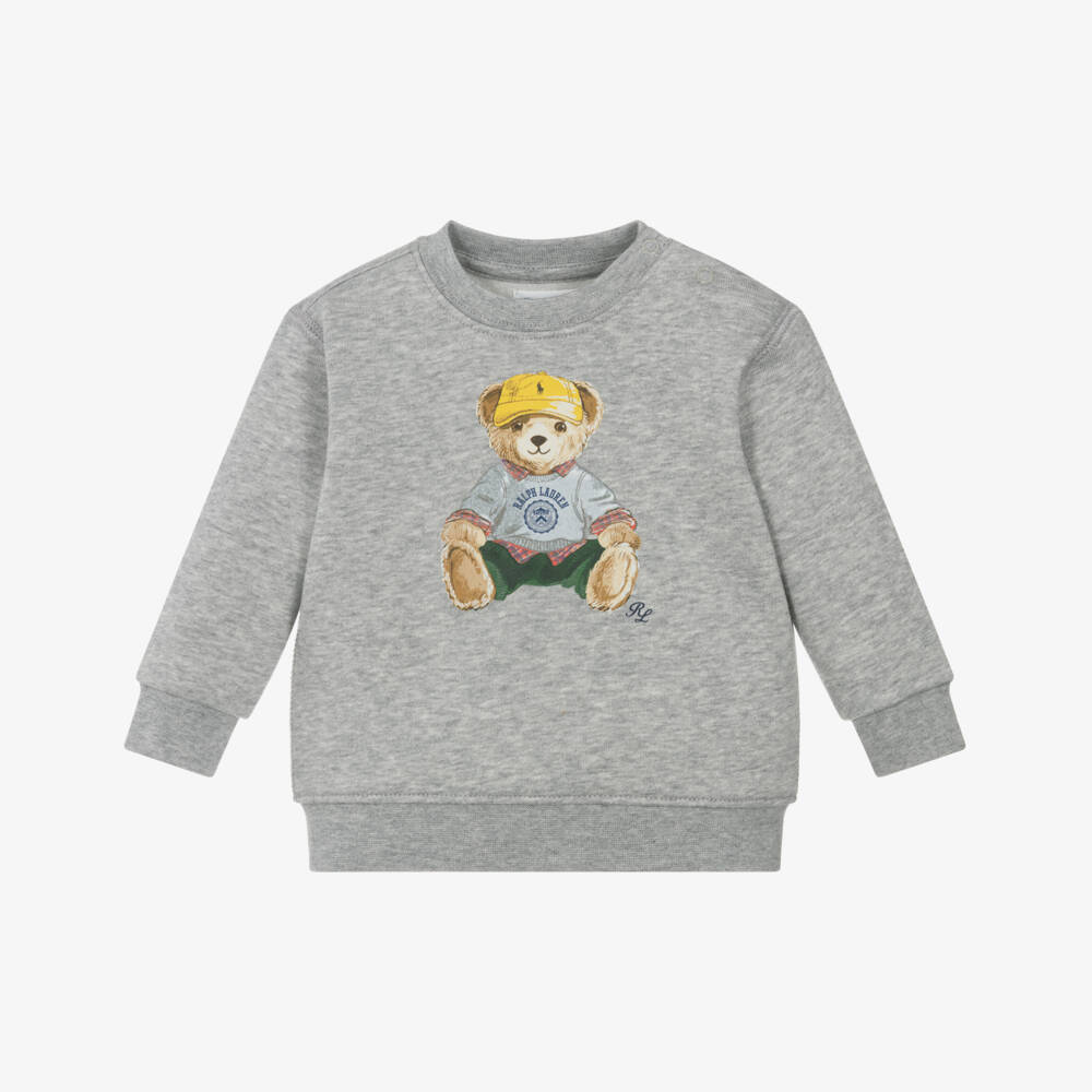 Ralph Lauren-Baby Boys Grey Polo Bear Cotton Jersey Sweatshirt | Childrensalon Outlet