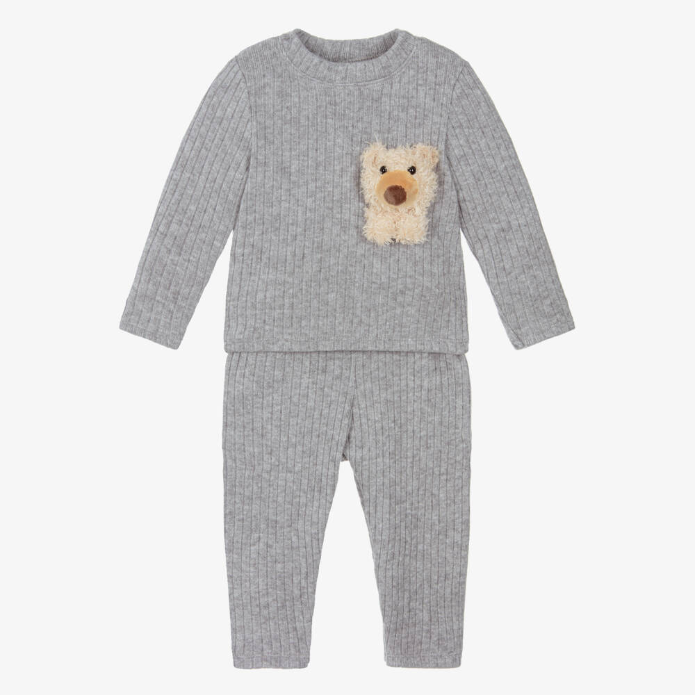 Jamiks-طقم صوفي رمادي للأولاد بتصميم دمية دب | Childrensalon Outlet