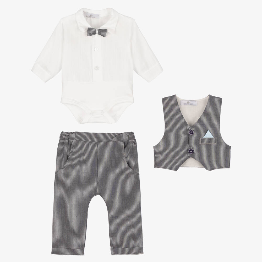 Beau KiD-Baby Boys Grey Waistcoat Suit | Childrensalon Outlet