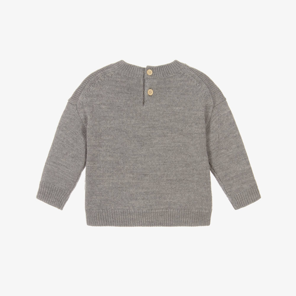 Burberry-Baby Boys Grey Wool Knit Thomas Bear Sweater | Childrensalon Outlet