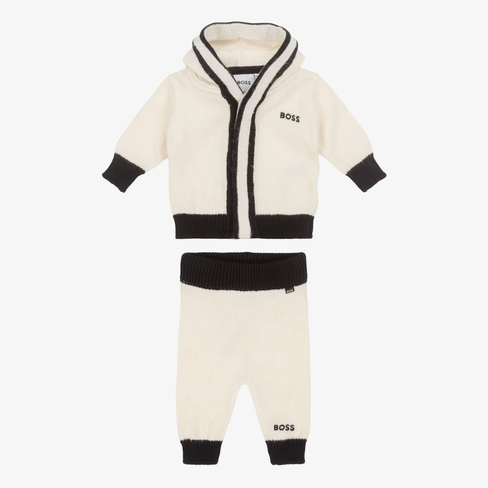 BOSS-Baby Boys Ivory & Black Knitted Tracksuit | Childrensalon Outlet