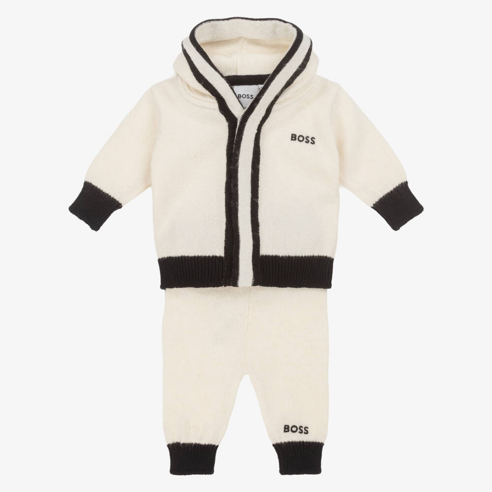 BOSS-Baby Boys Ivory & Black Knitted Tracksuit | Childrensalon Outlet