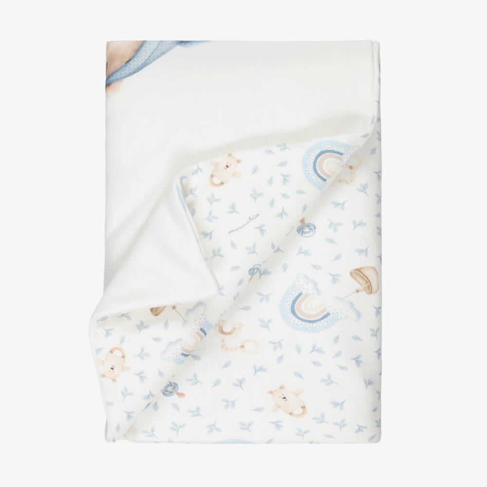 Monnalisa-Baby Boys Ivory & Blue Cotton Teddy Rainbow Blanket (92cm) | Childrensalon Outlet