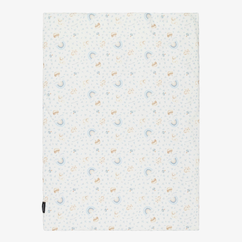 Monnalisa-Baby Boys Ivory & Blue Cotton Teddy Rainbow Blanket (92cm) | Childrensalon Outlet