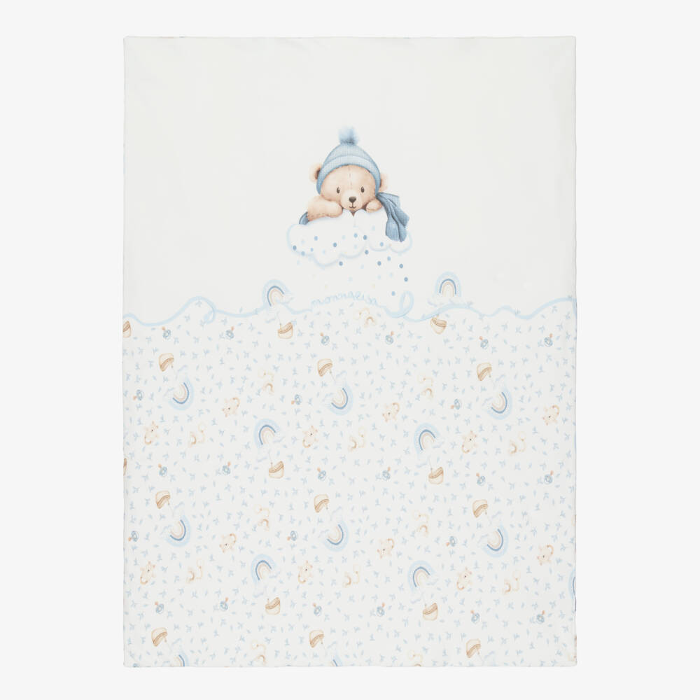 Monnalisa-Baby Boys Ivory & Blue Cotton Teddy Rainbow Blanket (92cm) | Childrensalon Outlet
