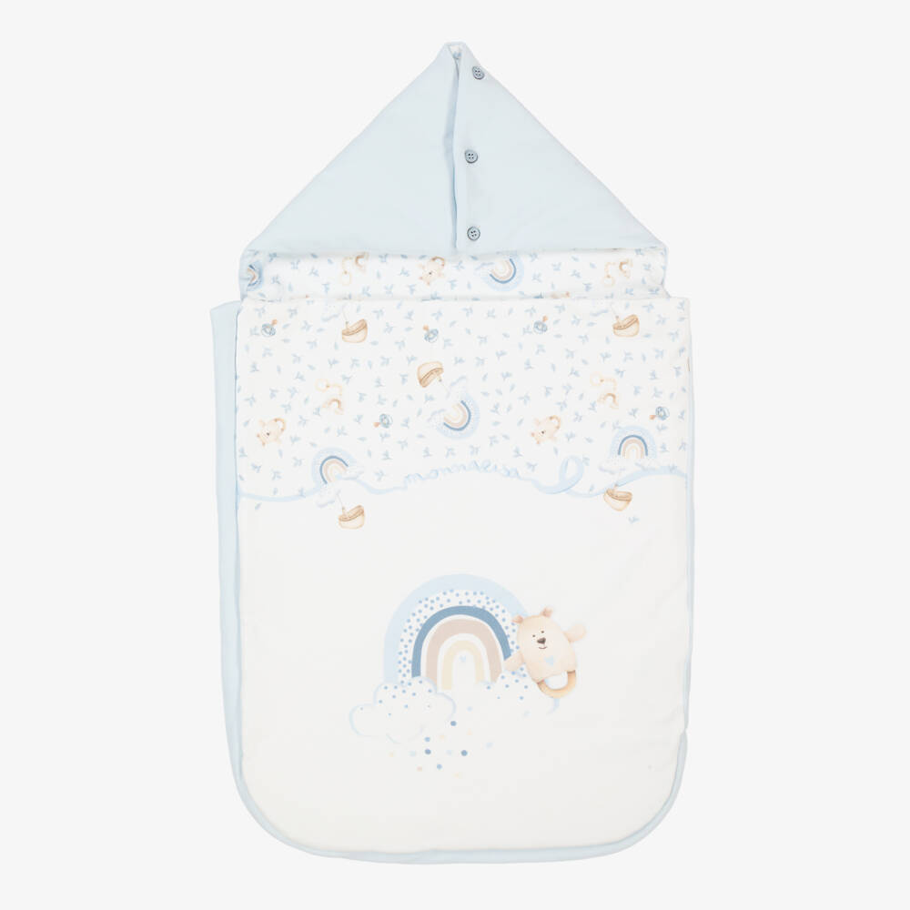 Monnalisa-Baby Boys Ivory & Blue Teddy & Rainbow Nest (73cm) | Childrensalon Outlet