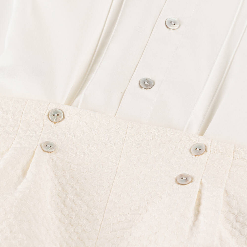 Artesanía Granlei-Baby Boys Ivory Buster Suit with Pintuck Detailing | Childrensalon Outlet
