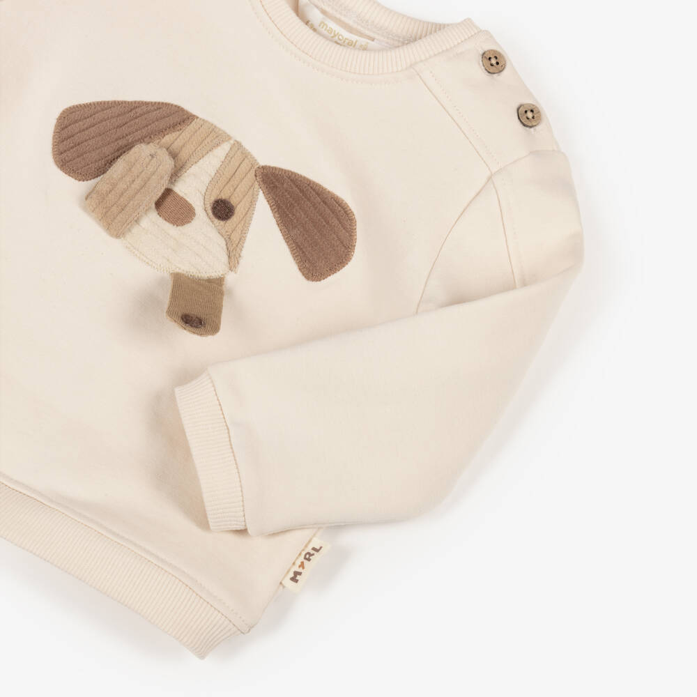 Mayoral Newborn-Baby Boys Ivory Cotton Dog Sweatshirt | Childrensalon Outlet