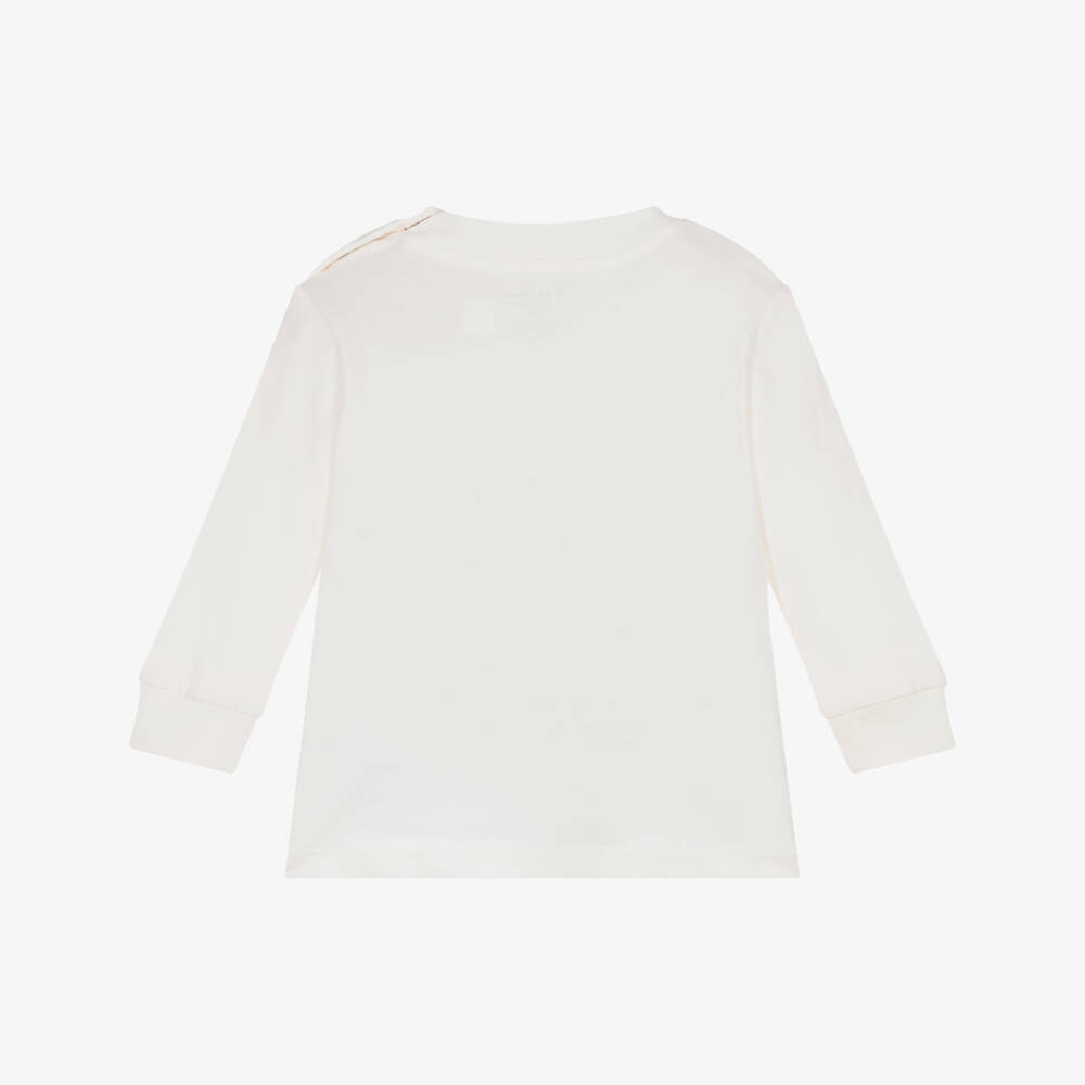 Ralph Lauren-Baby Boys Ivory Cotton Polo Bear Long Sleeve Top | Childrensalon Outlet