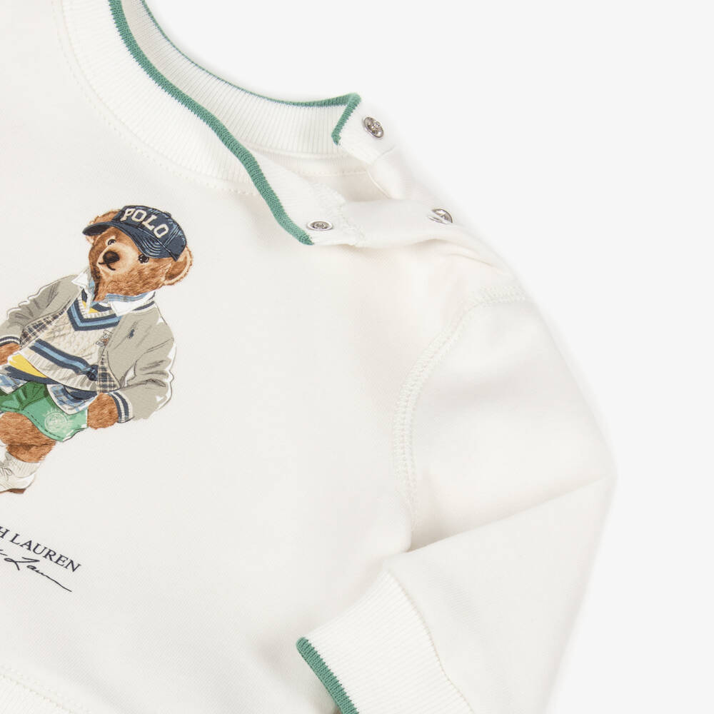 Ralph Lauren-Baby Boys Ivory Cotton Polo Bear Sweatshirt | Childrensalon Outlet