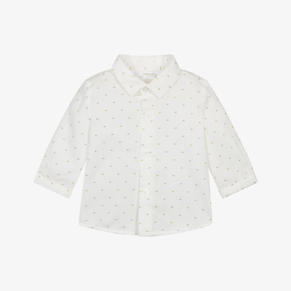 Mayoral Newborn-Baby Boys Ivory Cotton Shirt & Beige Bow Tie | Childrensalon Outlet