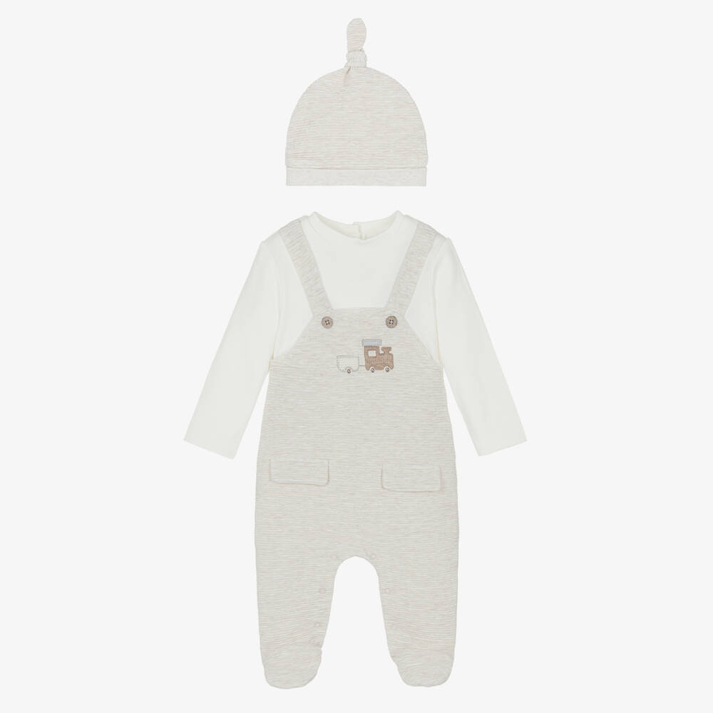 Mayoral Для новорожденных-Baby Boys Ivory Cotton Train Babysuit Set | Childrensalon Outlet