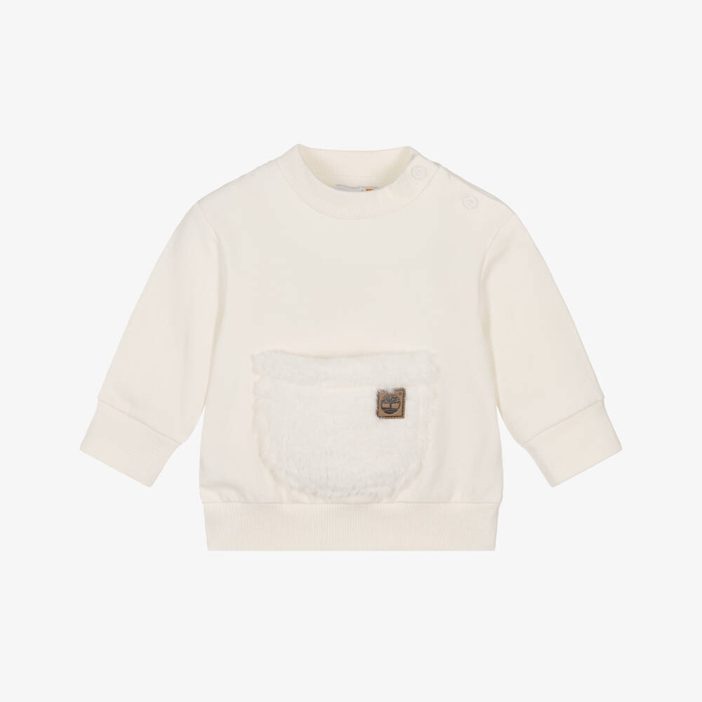 Timberland-Baby Boys Ivory Faux Fur Pocket Cotton Sweatshirt | Childrensalon Outlet