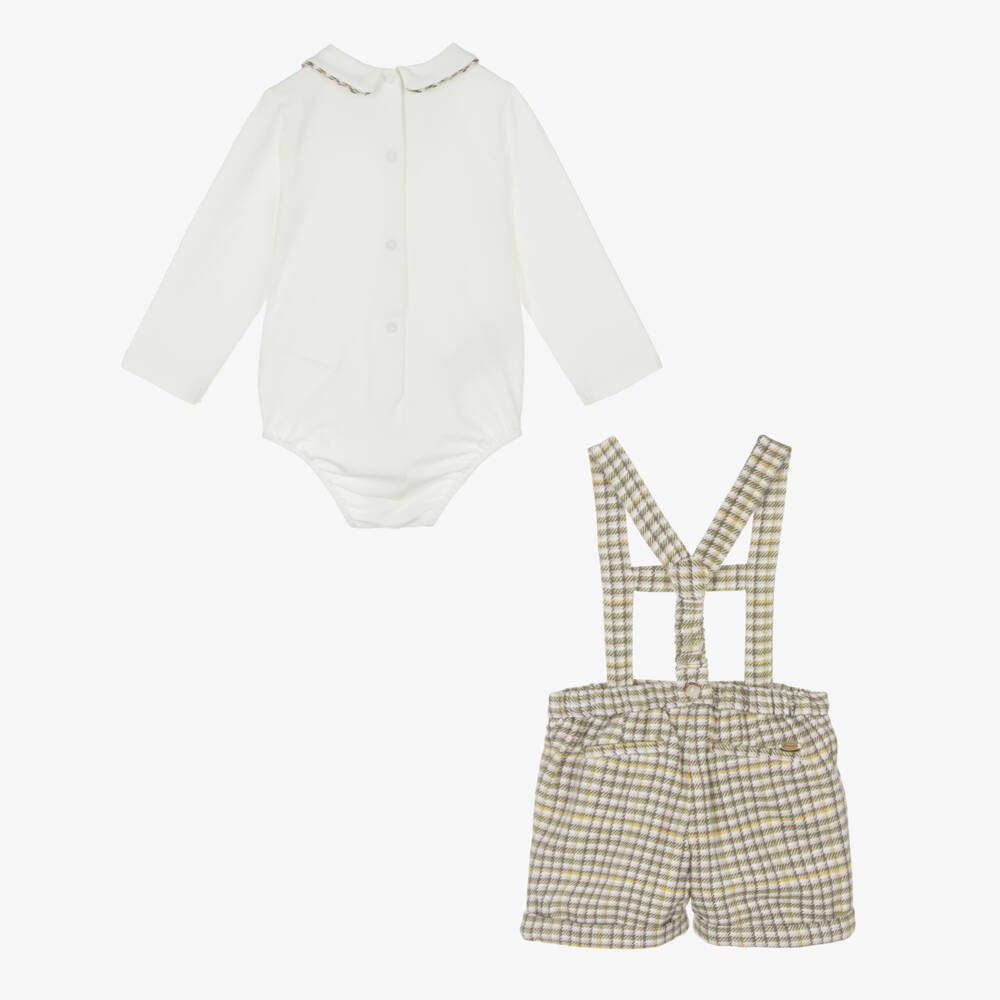Mayoral Newborn-Baby Boys Ivory & Green Checked Shorts Set | Childrensalon Outlet