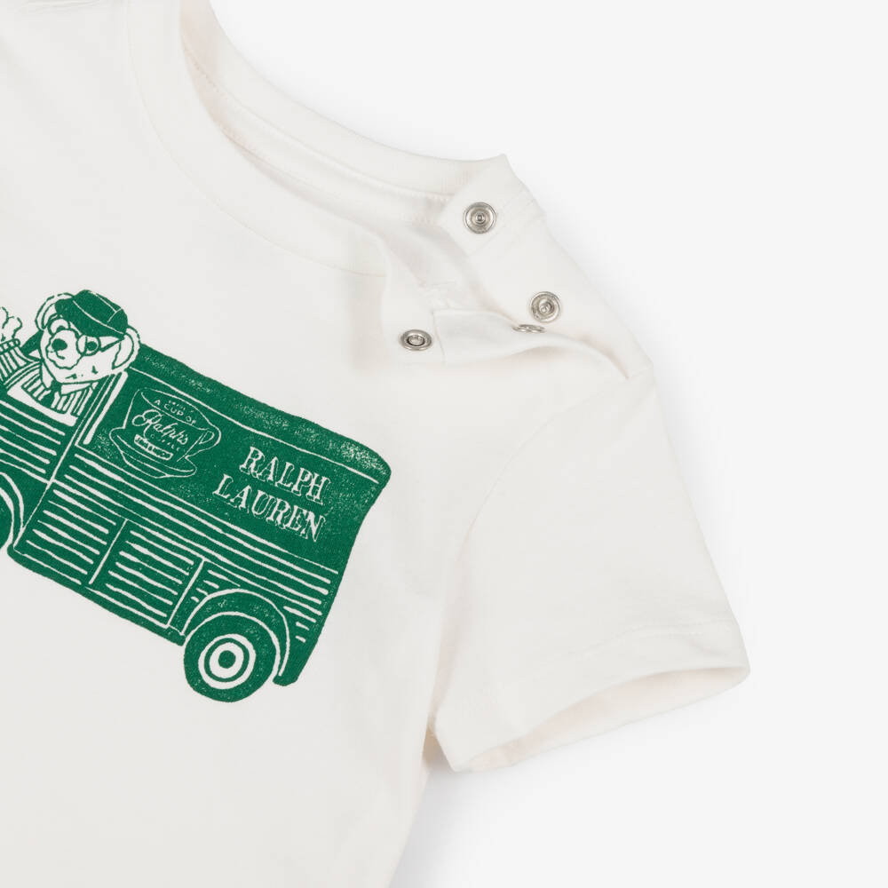 Ralph Lauren-Baby Boys Ivory & Green Coffee Van T-Shirt | Childrensalon Outlet
