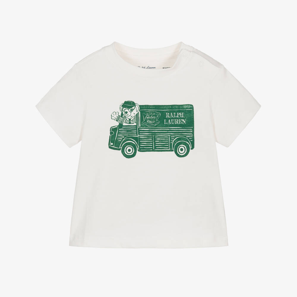 Ralph Lauren-Baby Boys Ivory & Green Coffee Van T-Shirt | Childrensalon Outlet