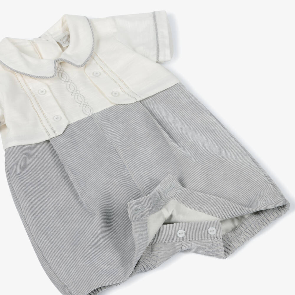 Pretty Originals-Baby Boys Ivory & Grey Corduroy Shortie | Childrensalon Outlet