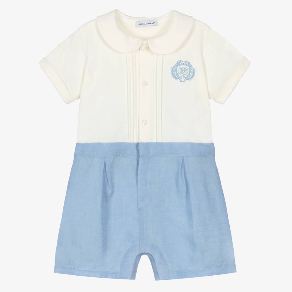 Dolce & Gabbana-Baby Boys Ivory Jersey & Blue Linen Shortie | Childrensalon Outlet