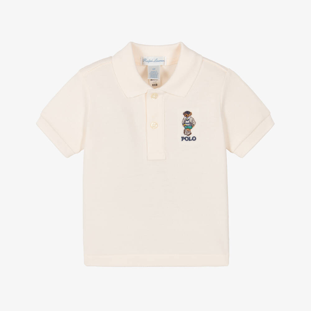 Ralph Lauren-Baby Boys Ivory Piqué Bear Polo Shirt | Childrensalon Outlet