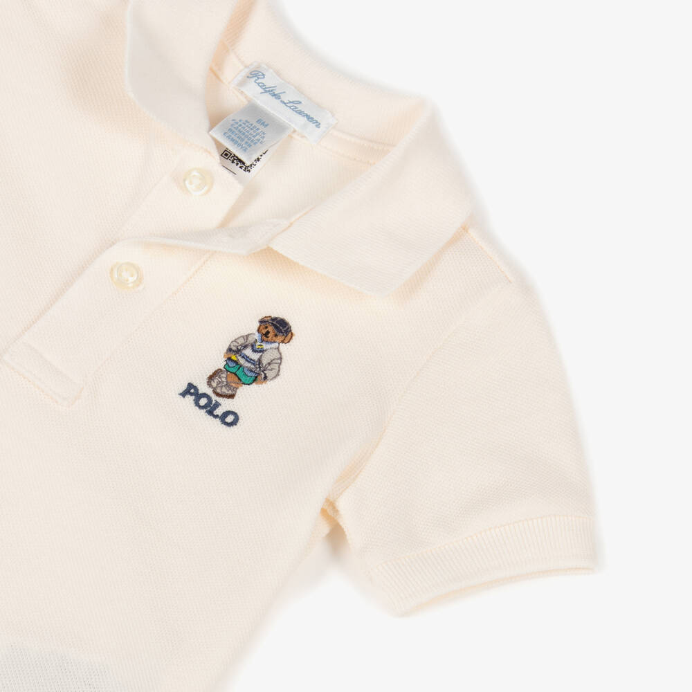Ralph Lauren-Baby Boys Ivory Piqué Bear Polo Shirt | Childrensalon Outlet