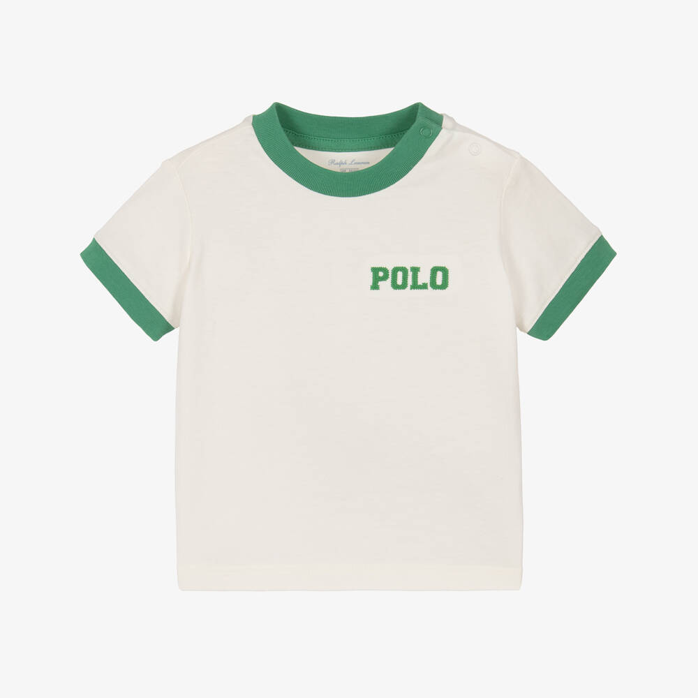 Ralph Lauren-Baby Boys Ivory Polo Logo T-Shirt | Childrensalon Outlet