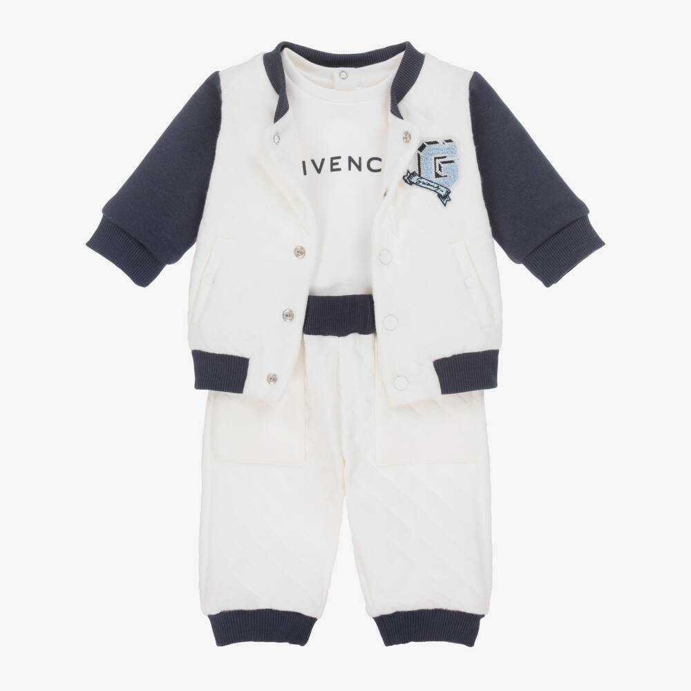 Givenchy-Baby Boys Ivory Quilted Jersey Trouser Set | Childrensalon Outlet