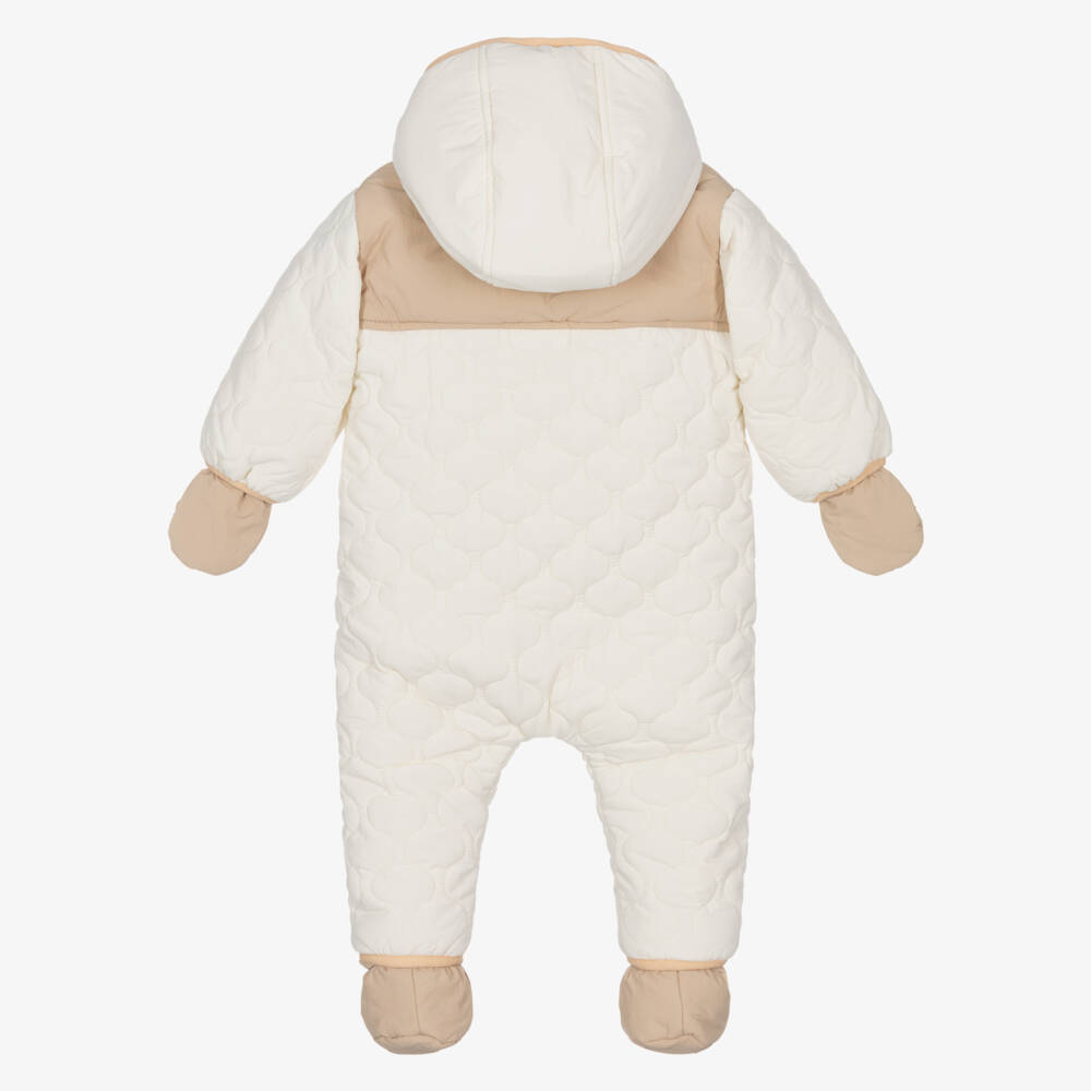 Timberland-Baby Boys Ivory Quilted Snowsuit with Cosy Fleece Lining | Childrensalon Outlet