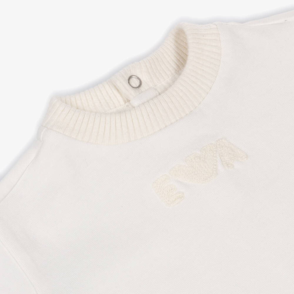 Emporio Armani-Baby Boys Ivory Ribbed Crew Neck Cotton T-Shirt | Childrensalon Outlet