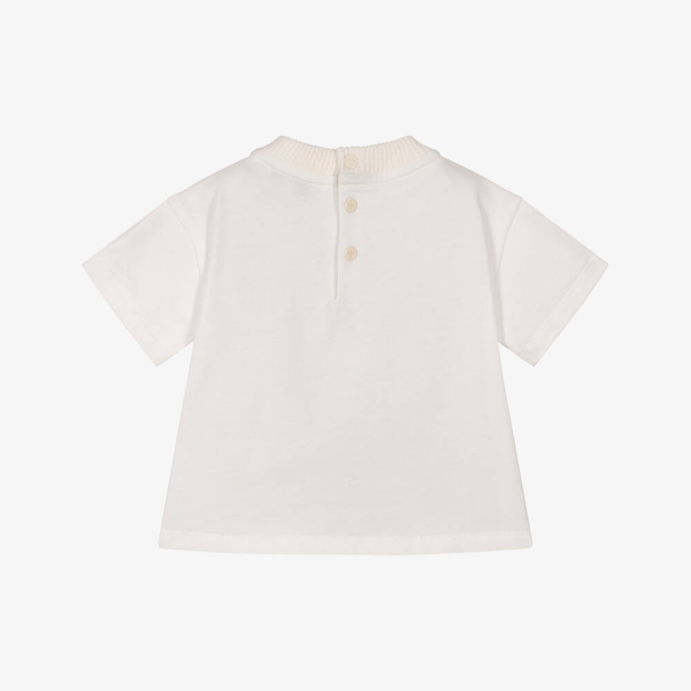 Emporio Armani-Baby Boys Ivory Ribbed Crew Neck Cotton T-Shirt | Childrensalon Outlet