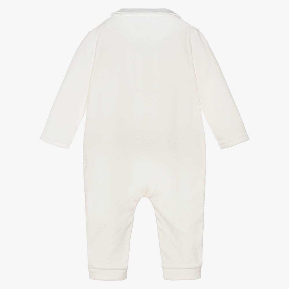 Sofija-Baby Boys Ivory Velour Romper Suit | Childrensalon Outlet